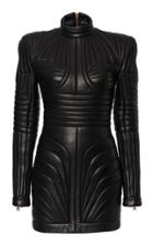 Balmain Strong Shoulder Quilted Leather Dress