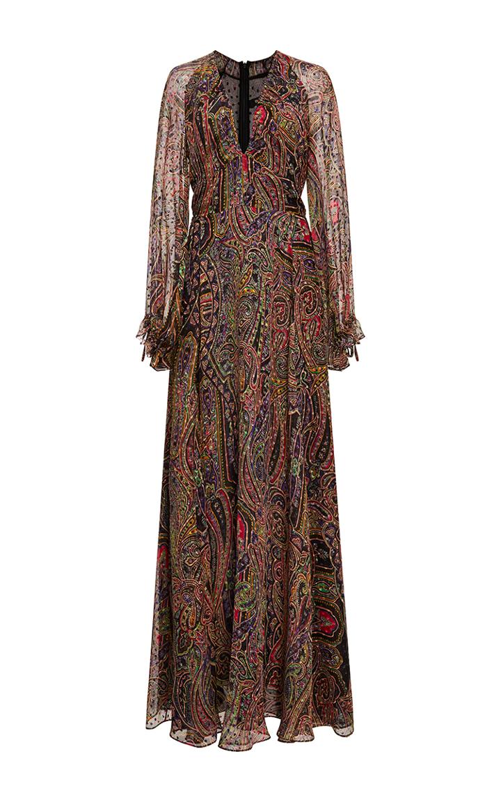 Etro Paisley Floral Chiffon Peasant Gown