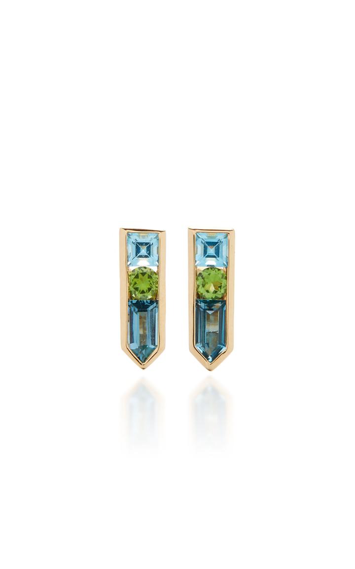 Moda Operandi Jane Taylor Cirque Arrow Studs With Blue Topaz And Green Tourmaline