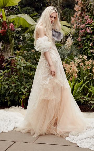 Vera Wang Oleander Macrame Lace Asymmetrical A-line Gown