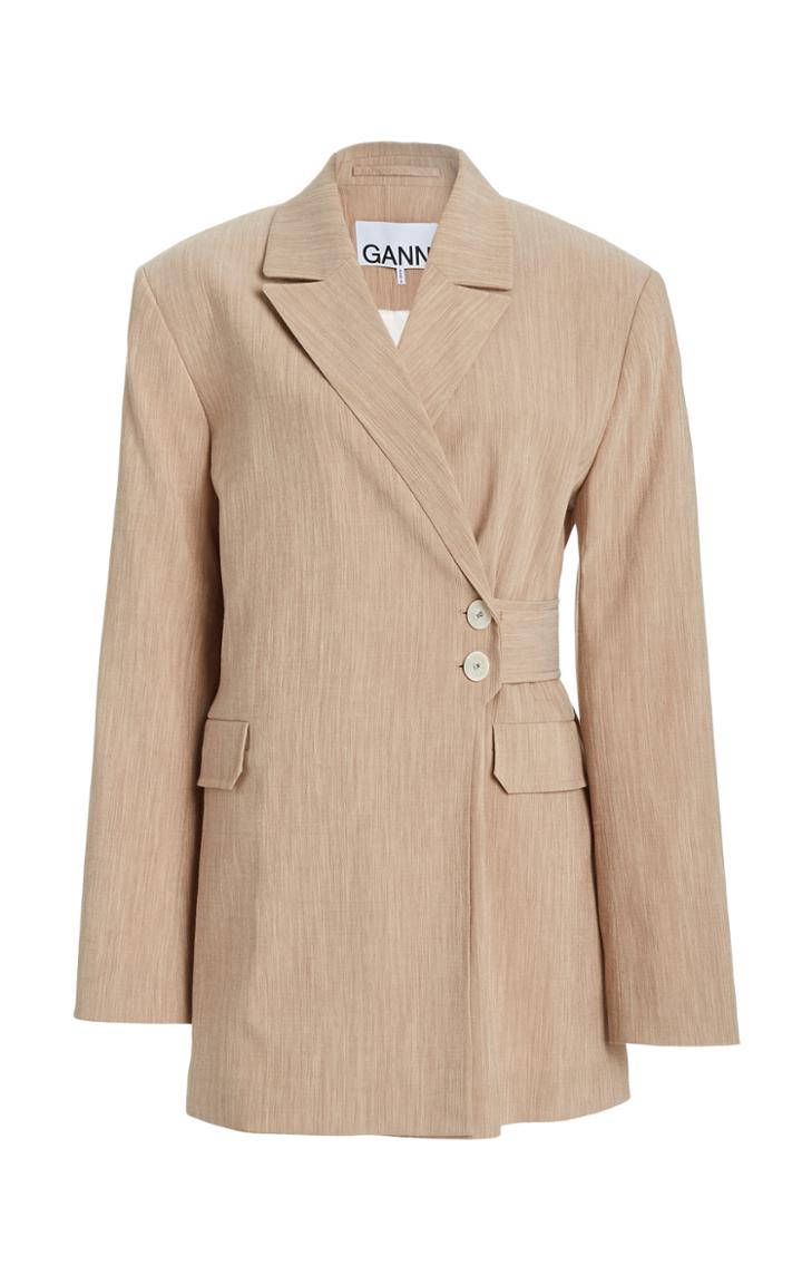 Ganni Wrap-front Twill Suiting Jacket