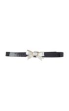 Rodarte Black Skinny Patent Leather Waist Belt With Small Silver Bow Ornament