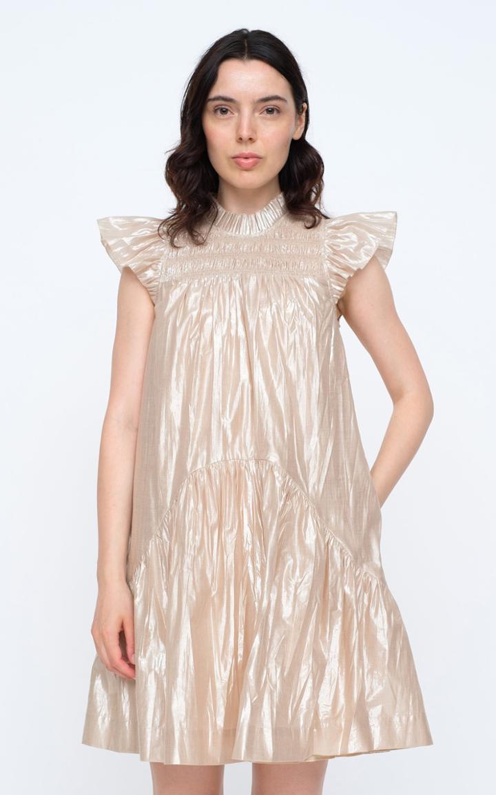 Moda Operandi Sea Lumier Pleat-trimmed Smocked Metallic Cotton-blend Mini Dress