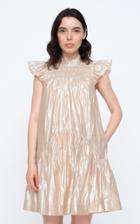 Moda Operandi Sea Lumier Pleat-trimmed Smocked Metallic Cotton-blend Mini Dress