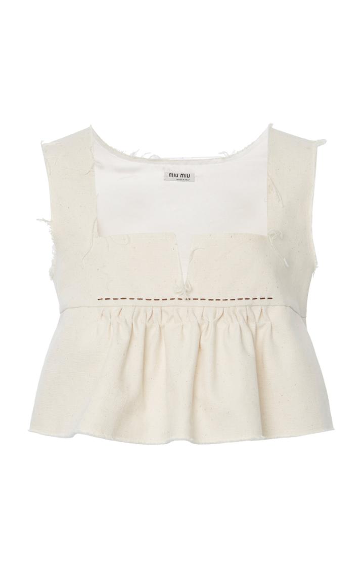 Moda Operandi Miu Miu Sleeveless Ruffle-embellished Crepe Cropped Top Size: 36