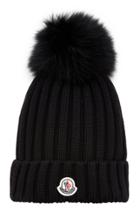 Moncler Fur-trimmed Ribbed-knit Wool Beanie