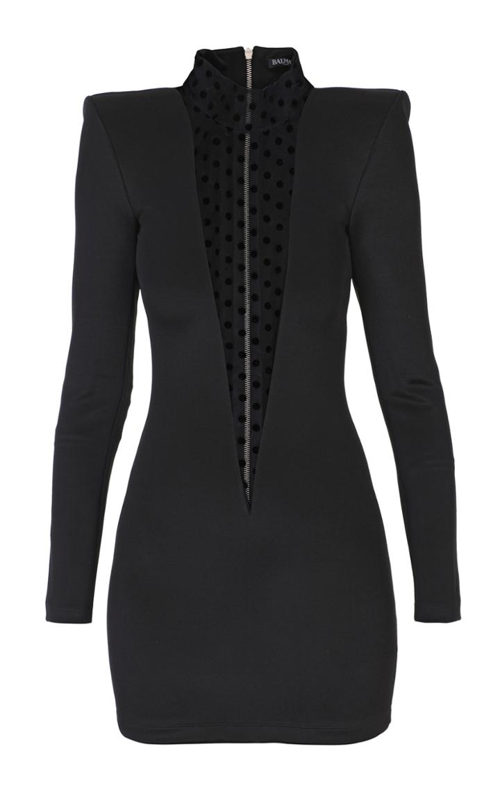 Balmain Swiss-dot Mesh V-neck Mini Dress