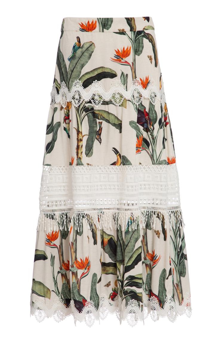 Patbo Tropical Print Lace Trim Midi Skirt