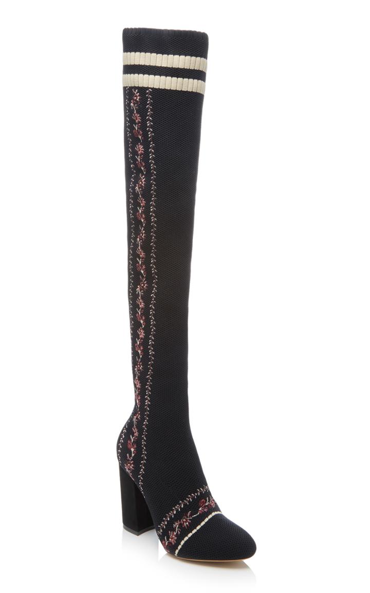 Tabitha Simmons Irina Embroidered Over-the-knee Knit Boots