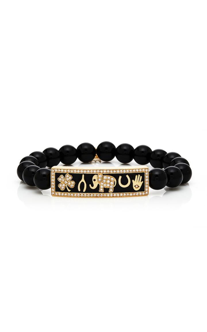 Sydney Evan Protection Id Bar On Black Onyx Bracelet