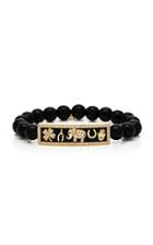 Sydney Evan Protection Id Bar On Black Onyx Bracelet