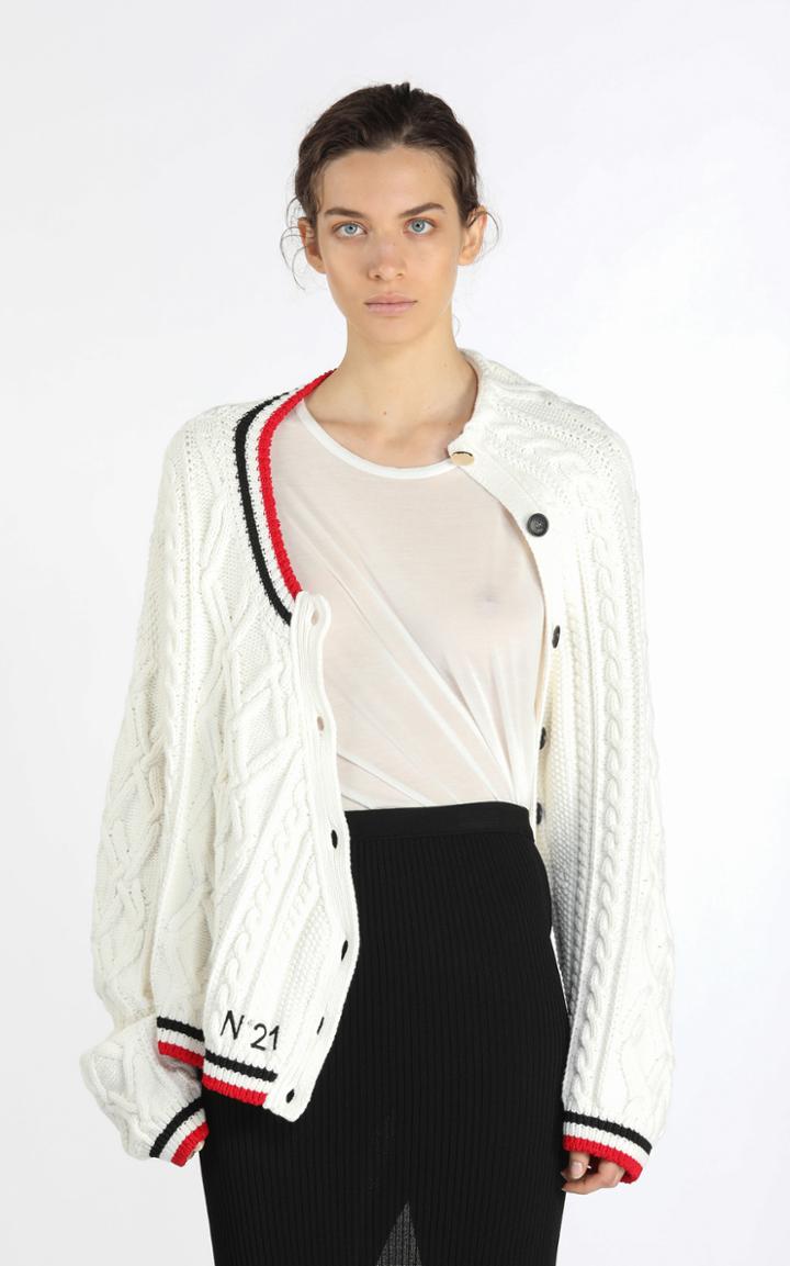 Moda Operandi N21 Deconstructed Stripe-trimmed Cable-knit Cardigan