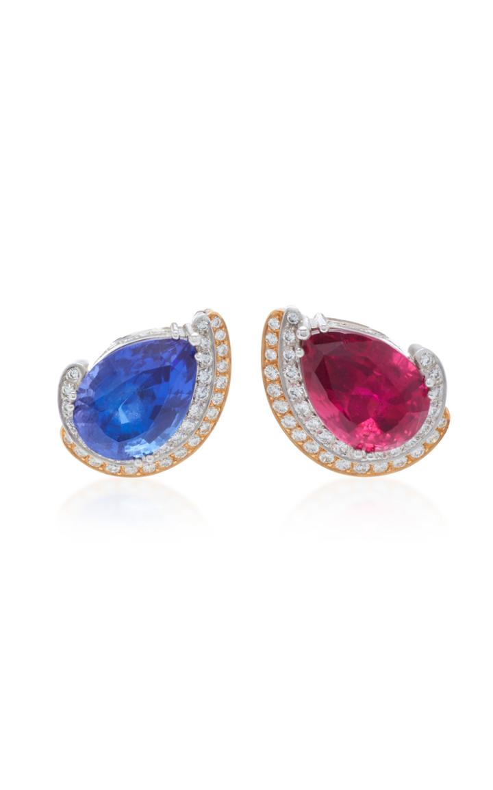 Mahnaz Collection One-of-a-kind 18k Gold Rubellite Tanzanite And Diamond Earrings