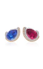 Mahnaz Collection One-of-a-kind 18k Gold Rubellite Tanzanite And Diamond Earrings