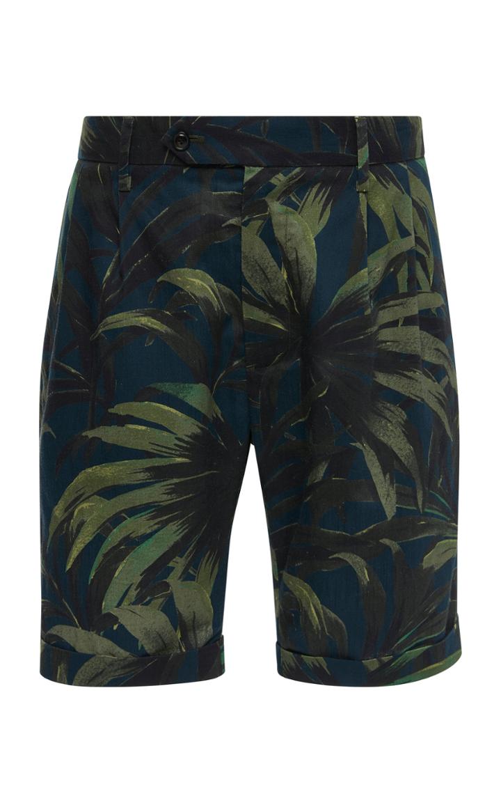 Todd Snyder Olive Palm Print Pleated Dress Short