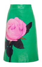 Prada Floral-print Leather Skirt