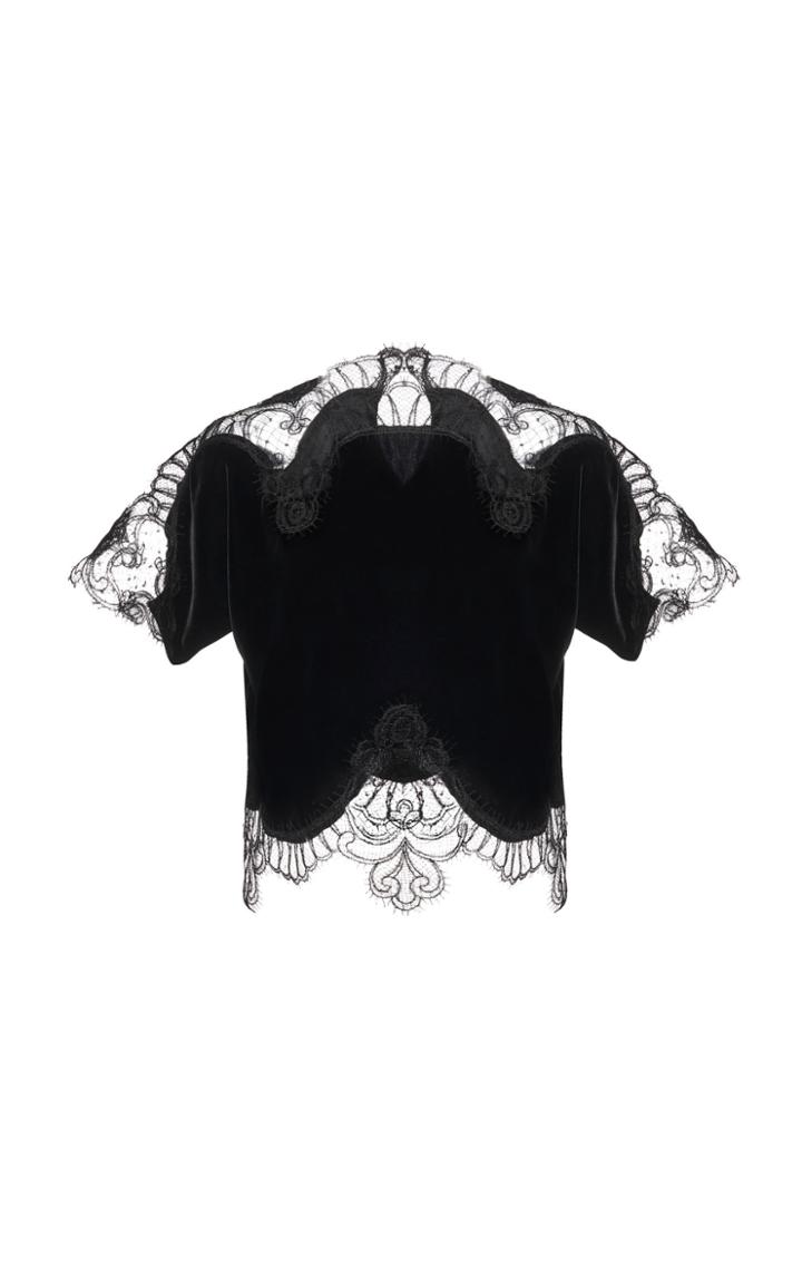 Costarellos Gossamer Lace Yoke Velvet Top