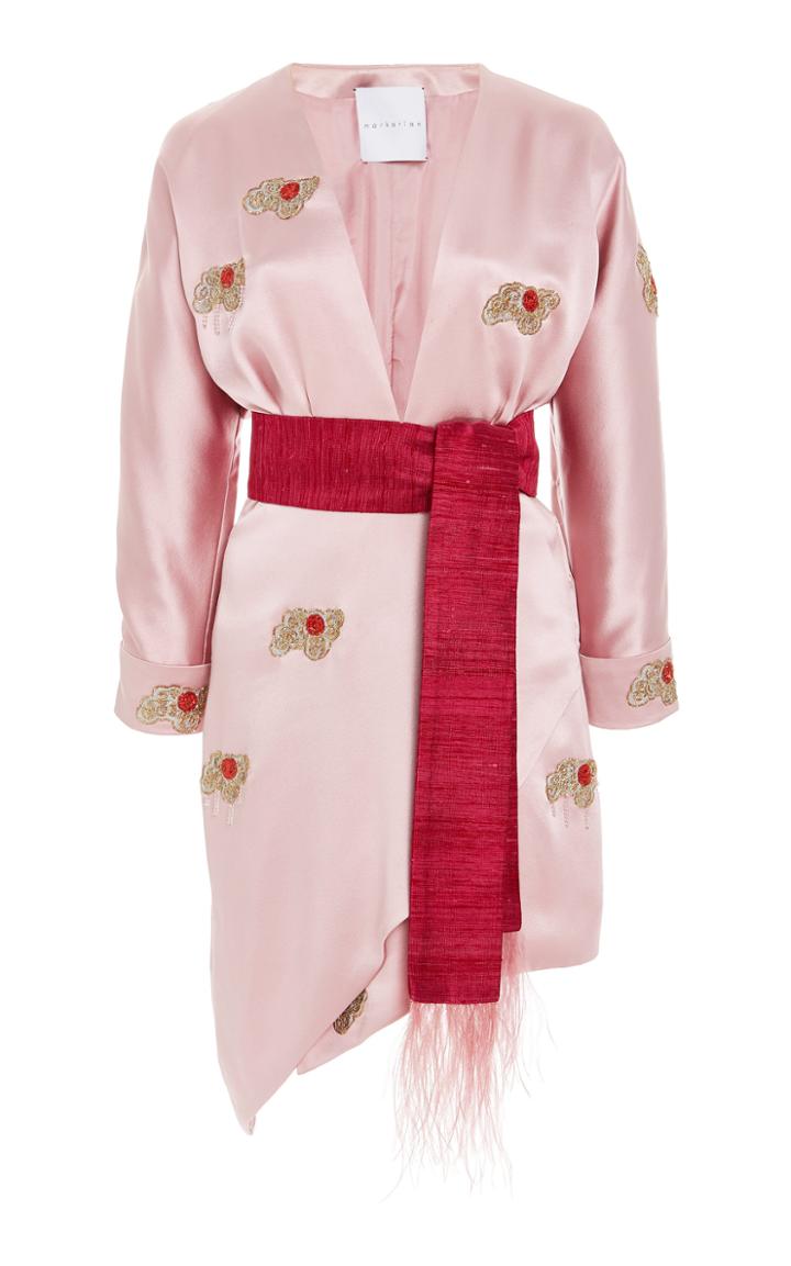 Markarian Perseus Feather-trimmed Embellished Silk-satin Dress