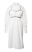 Anouki Textured White Shirt Dress With Double Transparent Collar