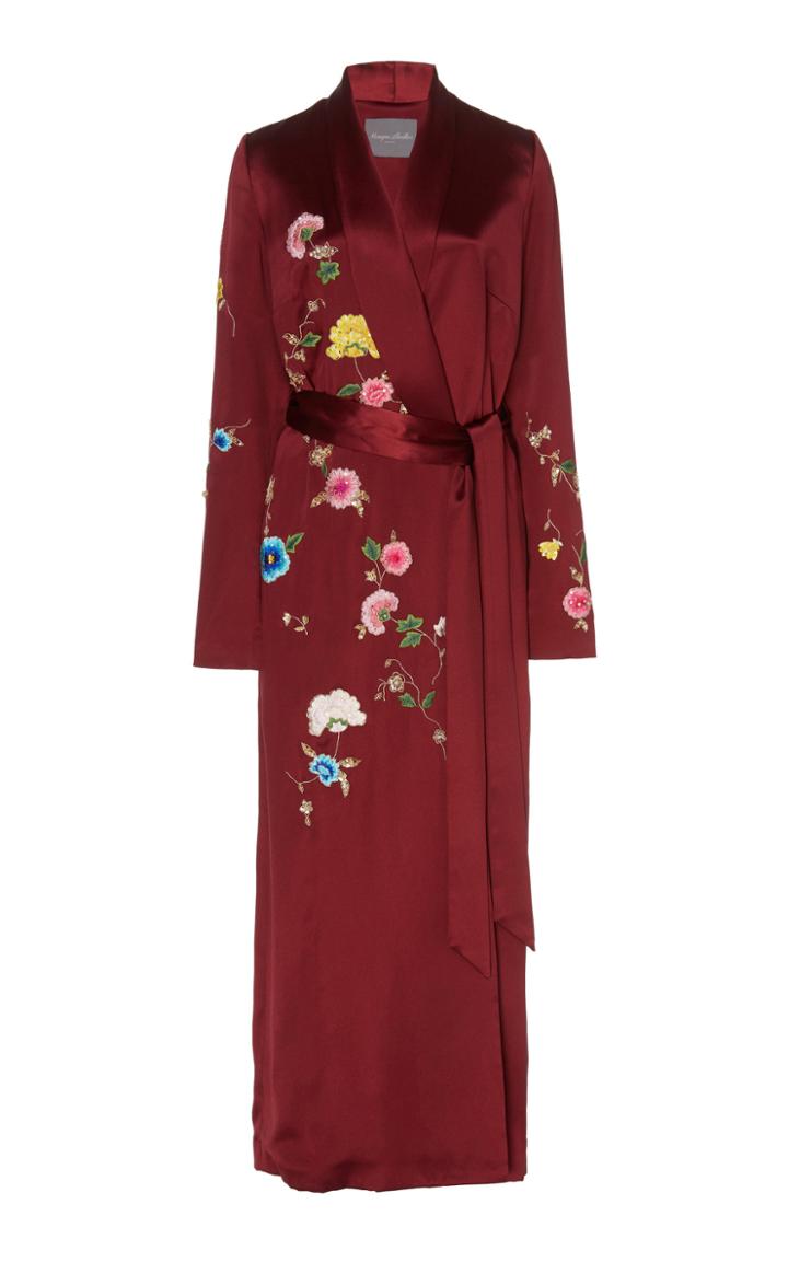 Monique Lhuillier Floral Embroidered Crepe Wrap Dress