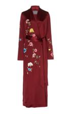 Monique Lhuillier Floral Embroidered Crepe Wrap Dress