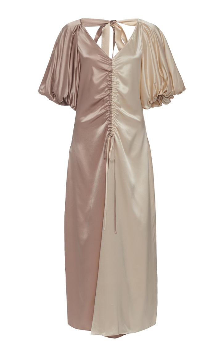 Lee Mathews Adela Puff Sleeve Silk Midi Dress