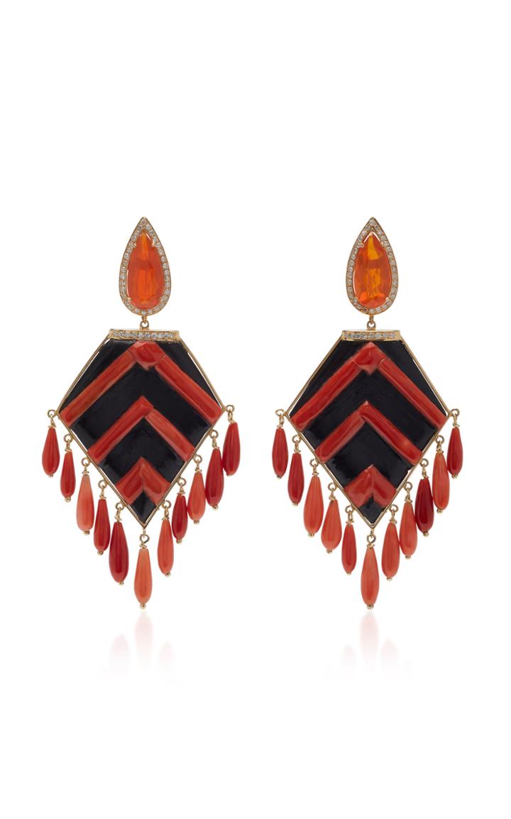 Rodrigo Massot 18k Gold, Fire Opal, Diamond, And Red Agate Earrings