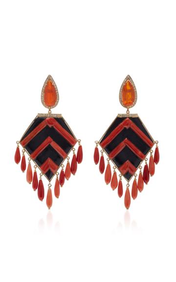 Rodrigo Massot 18k Gold, Fire Opal, Diamond, And Red Agate Earrings