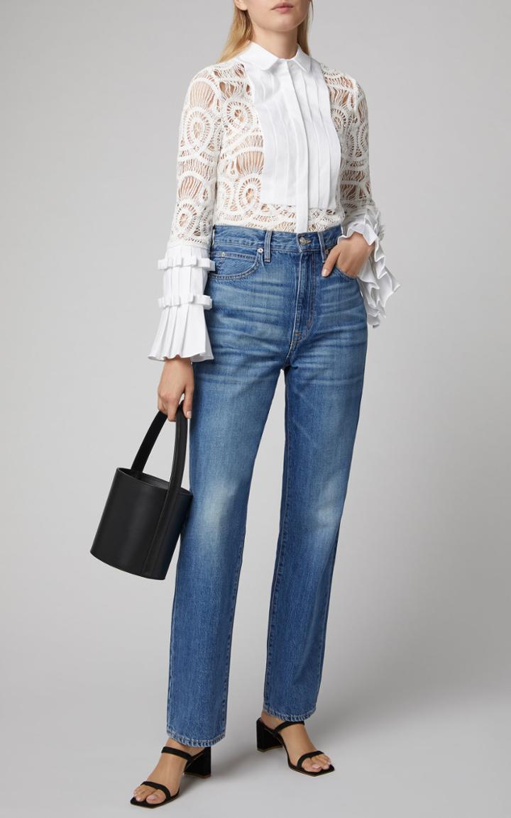 Alexis Alessio Lace-paneled Cotton-poplin Top