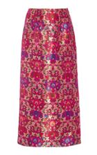 Prabal Gurung Side Slit Floral Brocade Pencil Midi Skirt