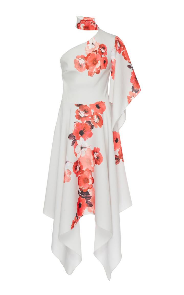 Costarellos One Shoulder Printed Crepe Midi Dress