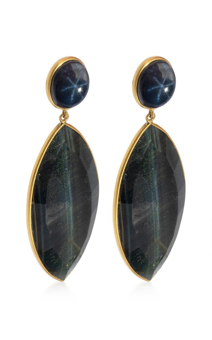 Bahina Sapphire, Tiger's Eye 18k Yellow Gold Earrings