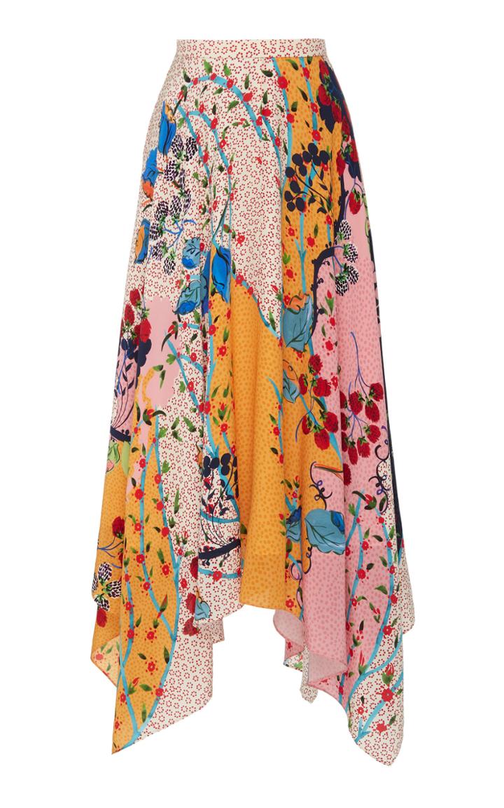 Saloni Freja Asymmetric Floral-print Silk Crepe De Chine Midi Skirt