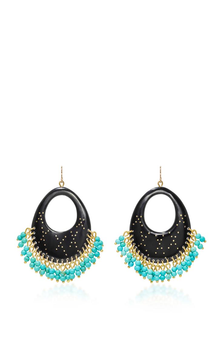 Ashley Pittman Vuka Horn Bronze And Turquoise Earrings