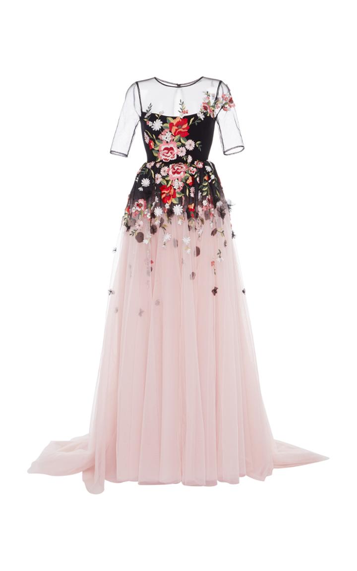Georges Hobeika Short Sleeve Floral Gown