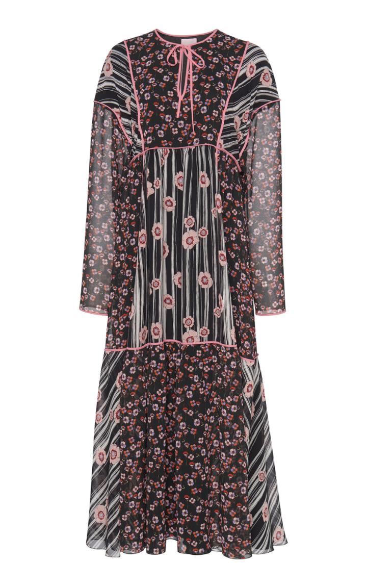 Giamba Floral Tie Neck Maxi Dress