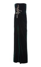 Costarellos Silk Velvet Bejeweled High Slit Dress