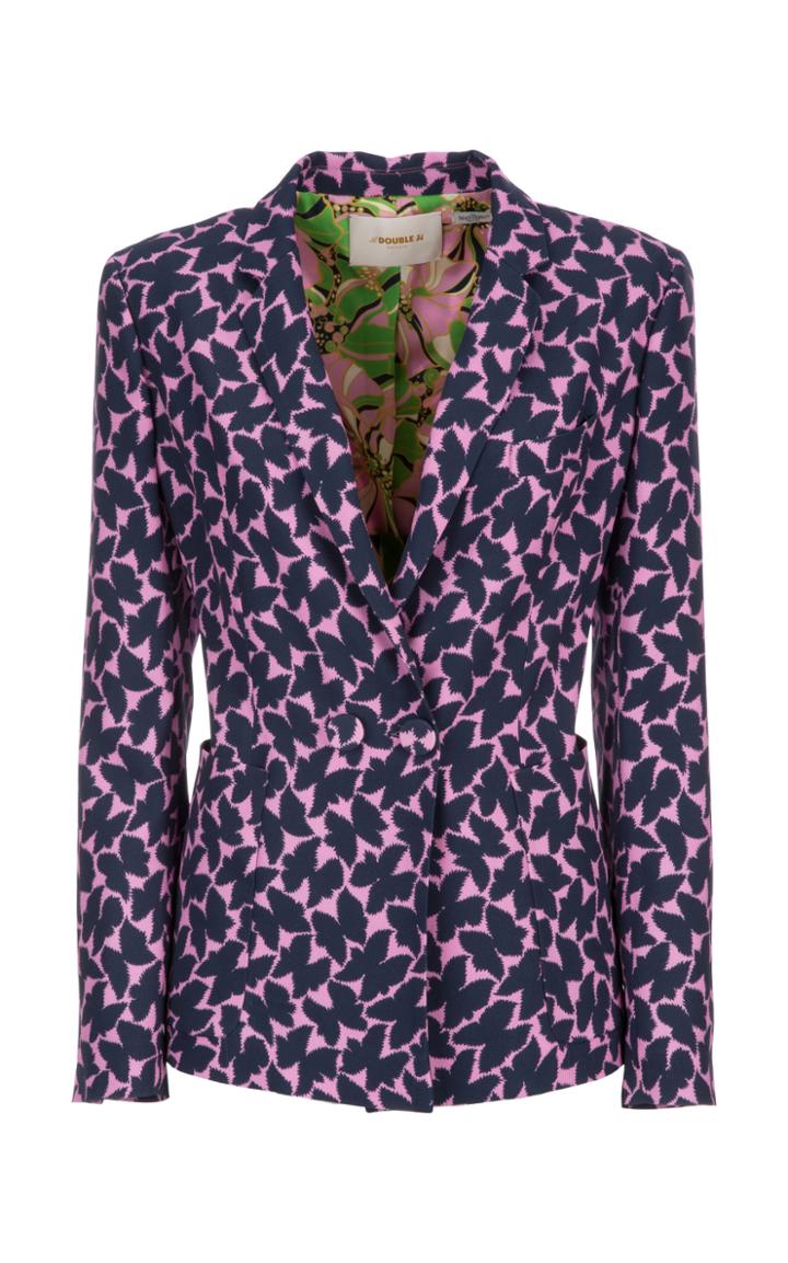 La Doublej Printed Double-breasted Crepe Blazer