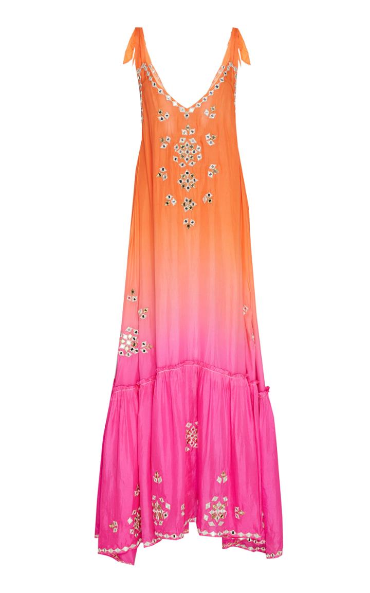 Juliet Dunn Ombre Embroidered Silk Maxi Dress
