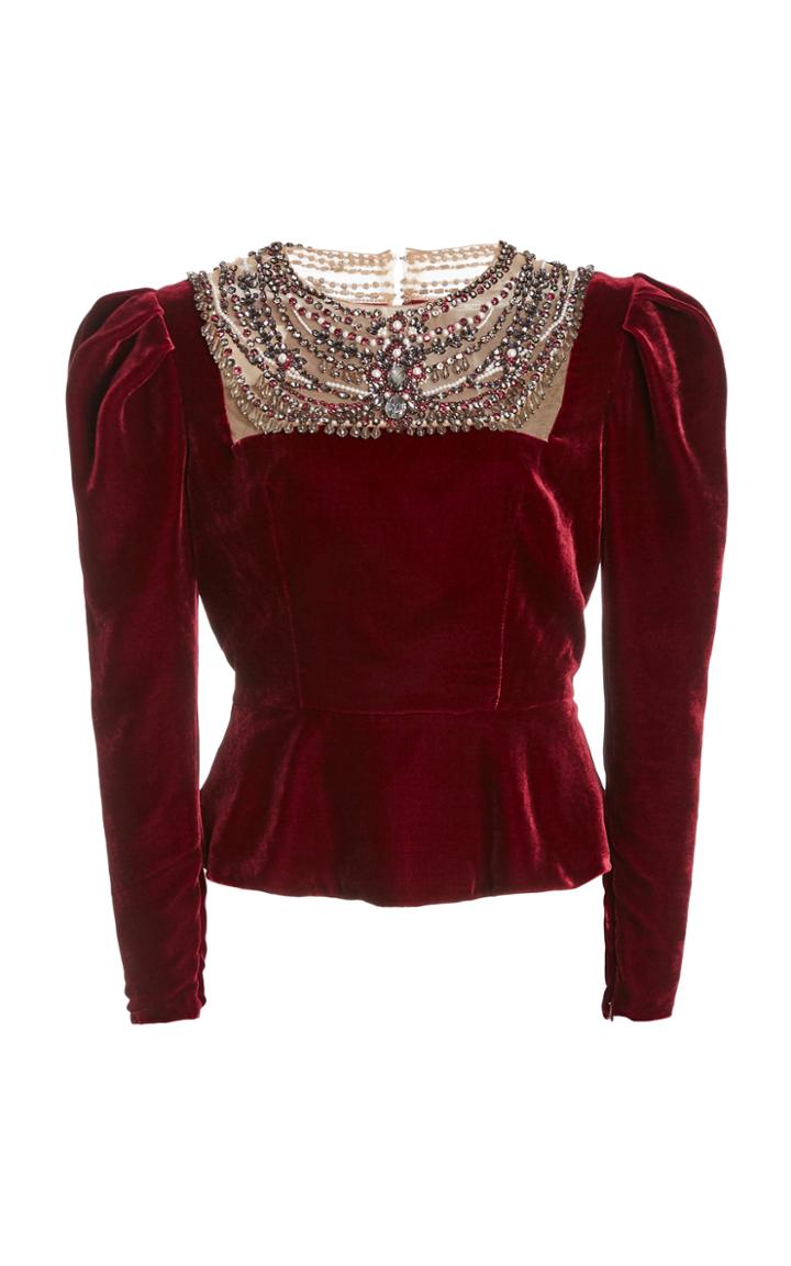 Moda Operandi Marchesa Embroidered Velvet Top