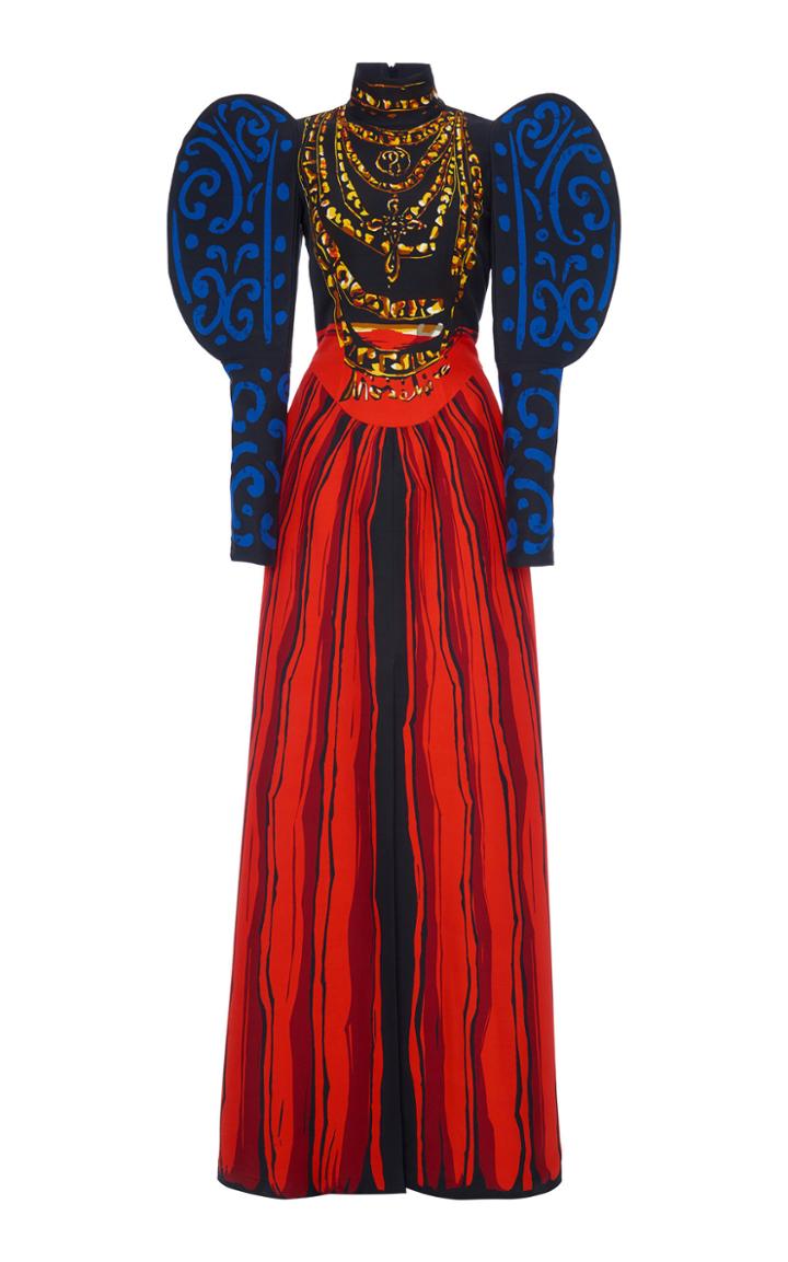 Moda Operandi Moschino Exaggerated Sleeve Printed Cady Turtleneck Dress Size: 36