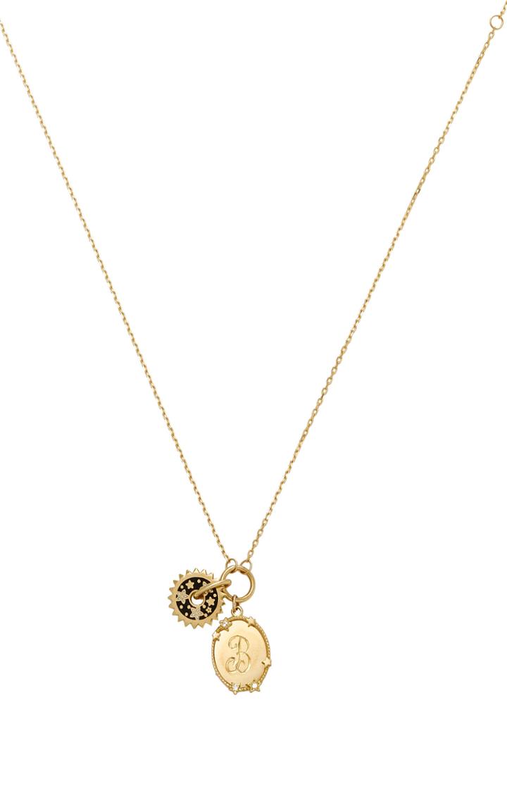 Foundrae M'onogrammable Oval Star And Dark Blossoms Disk Drop Necklace