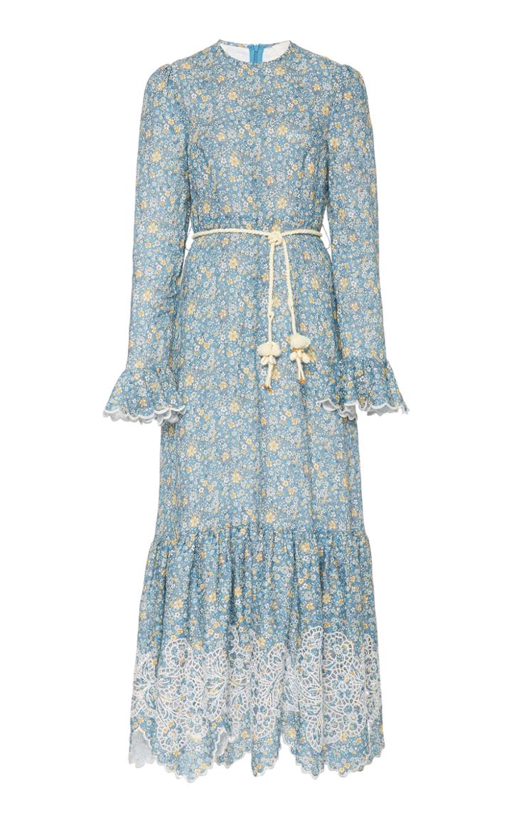 Zimmermann Carnaby Belted Floral Linen Maxi Dress