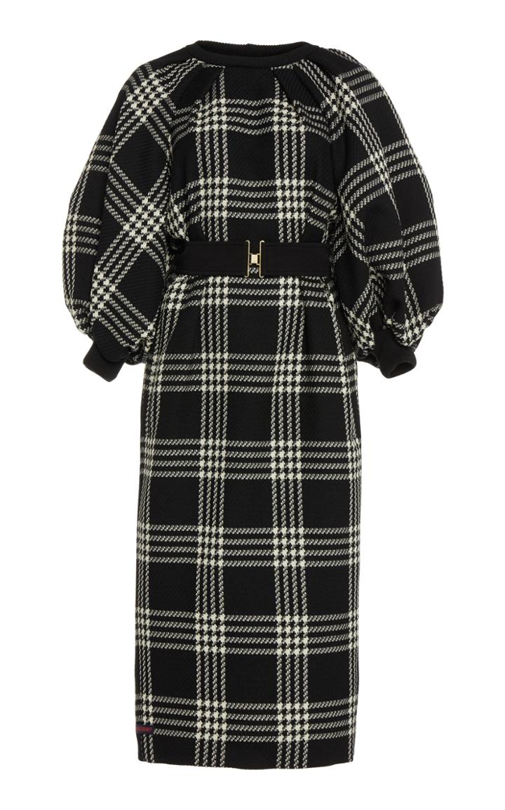 Moda Operandi Martin Grant Belted Plaid Wool Sweater Dress
