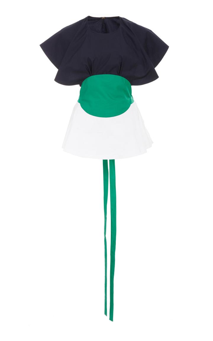 Rosie Assoulin Bullseye Tie-back Color-blocked Cotton-poplin Top