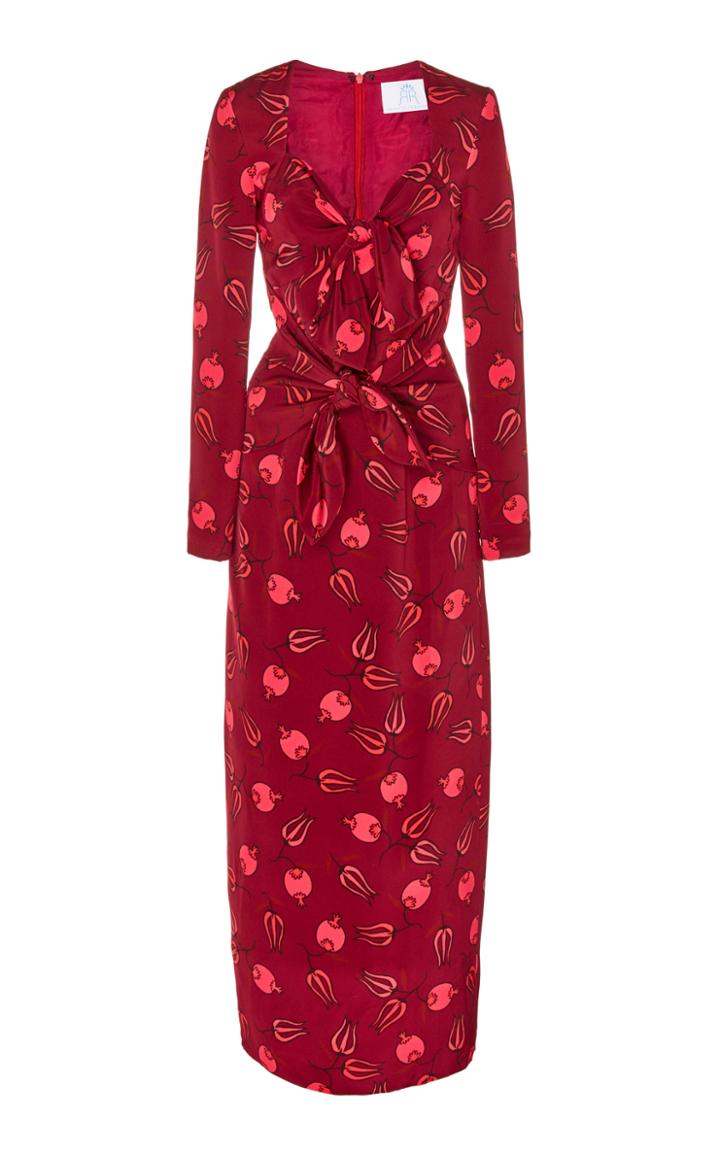 Rebecca De Ravenel Zaza Printed Tie-detailed Silk Dress