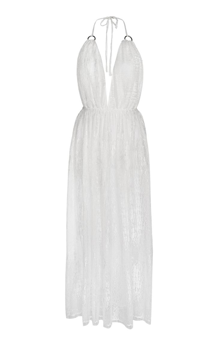 Zeynep Aray Plunge Lace Midi Dress