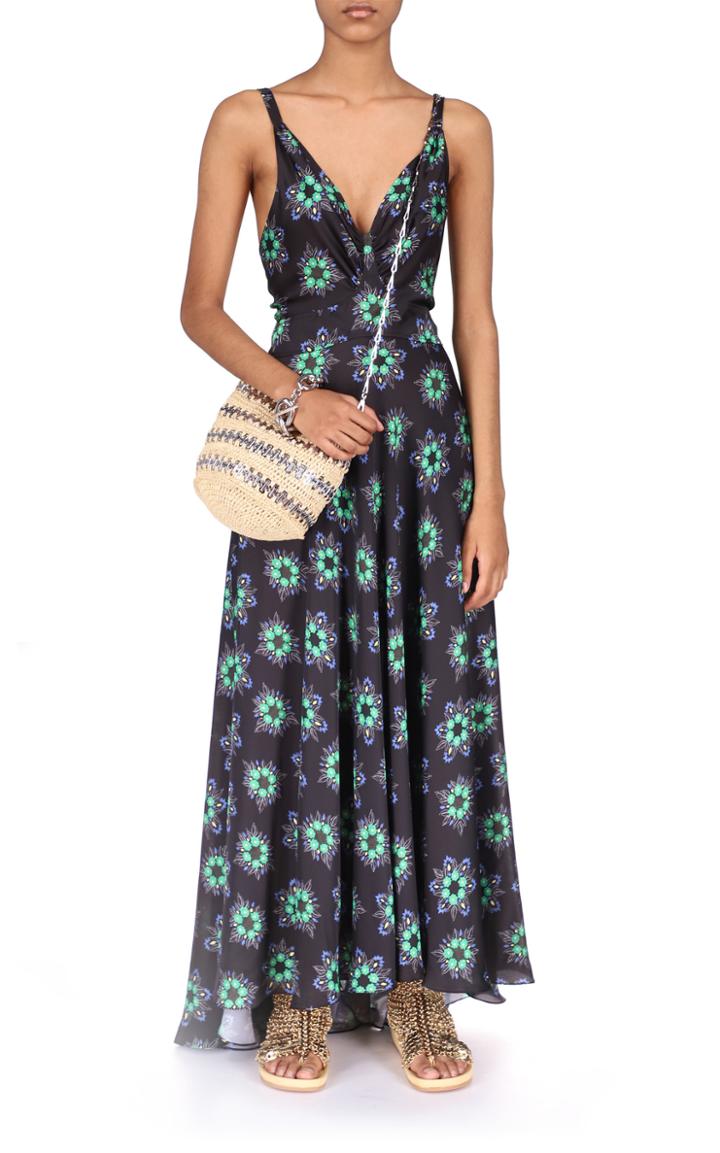 Moda Operandi Paco Rabanne Draped Floral Satin Maxi Dress