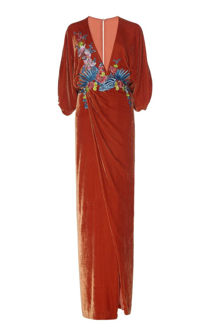 Costarellos Silk Velvet Draped Wrap Dress