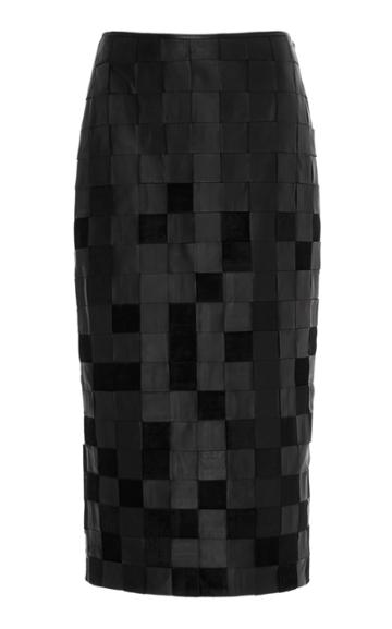 Gabriela Hearst Kiara Checkered Faux Leather And Silk-velvet Midi Skirt